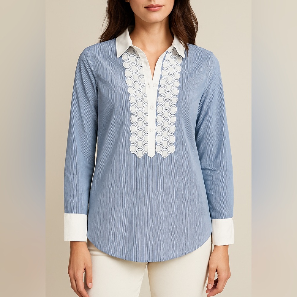 Banana Republic Striped Blue and White Button Down Shirt with Bib Lace Front. M - Picture 6 of 6